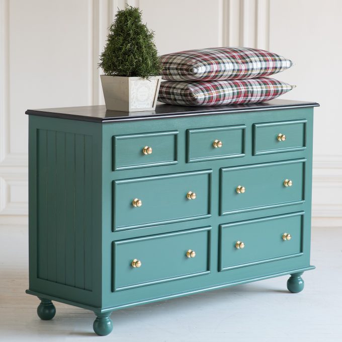 Nice Blue Dresser With 7 Drawers By Seaside Furniture With Interior Potted Plants