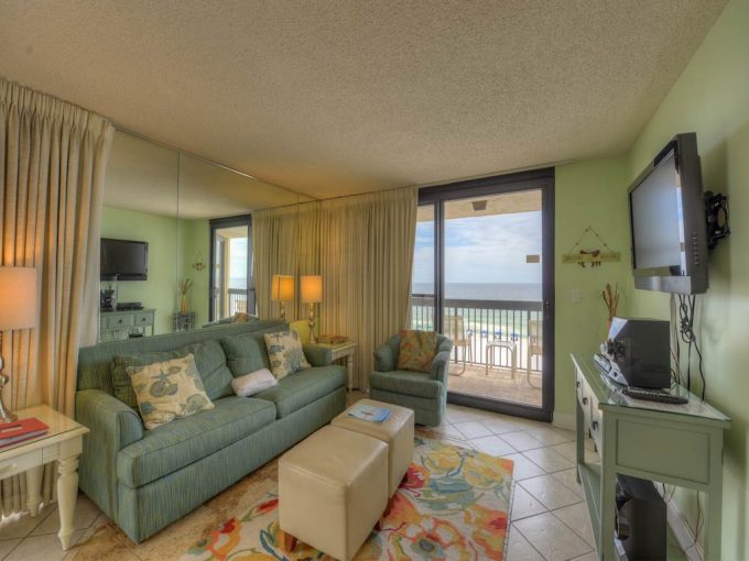 Interior Sundestin Beach Resort With Rustic Sauder Tv Stand And Glass Coffee Table Plus Pattern Armchair Also Ceiling Fan With Lights
