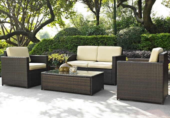 Enchanting Dark Wicker Frontgate Outdoor Furniture With White Area Rugs For Your Patio Design