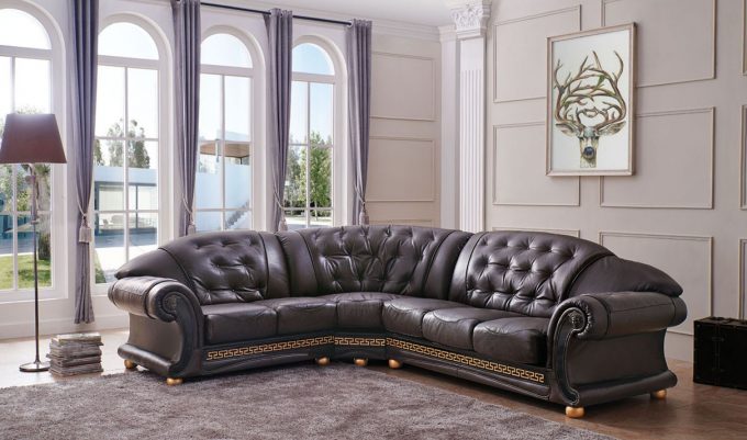 Awesome Versa Leather Sectional Sofa In Brown And Cool Esf Furniture For Inspiring Modern Home Furniture Design Plus Gray Shag Rugs
