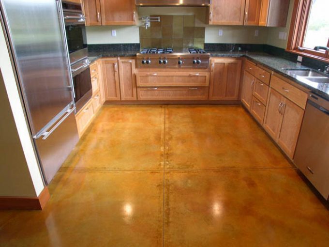 Natural Staining Concrete Floors Adding Color To Cement Surfaces In Kitchen Room